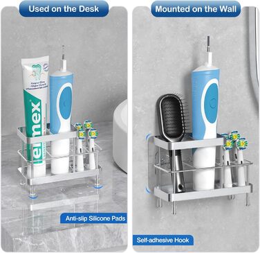 Тримач для зубних щіток Luxspire, нержавіюча сталь, електричний, настінний без свердління, з дренажними отворами для органайзера пасти, 6 відділень (матова срібляста)