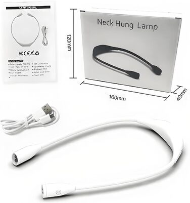 Ліхтарик на шию Lumi Crealis LED, USB-зарядка, 3 кольори, 9 рівнів яскравості, гнучкий, для читання, в'язання, ремонту, кемпінгу (білий)