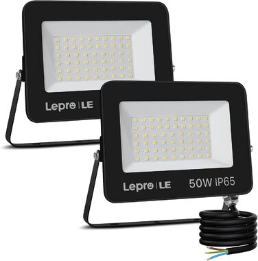 Lepro 50W LED Flood Light Outdoor 2 Pack, 4250LM Super Bright Outdoor Floodlights, IP65 Waterproof LED Floodlight, 5000K Cool White Spotlight, Outdoor Light for Garden, Courtyards, Garage, Hotel, Sports Field