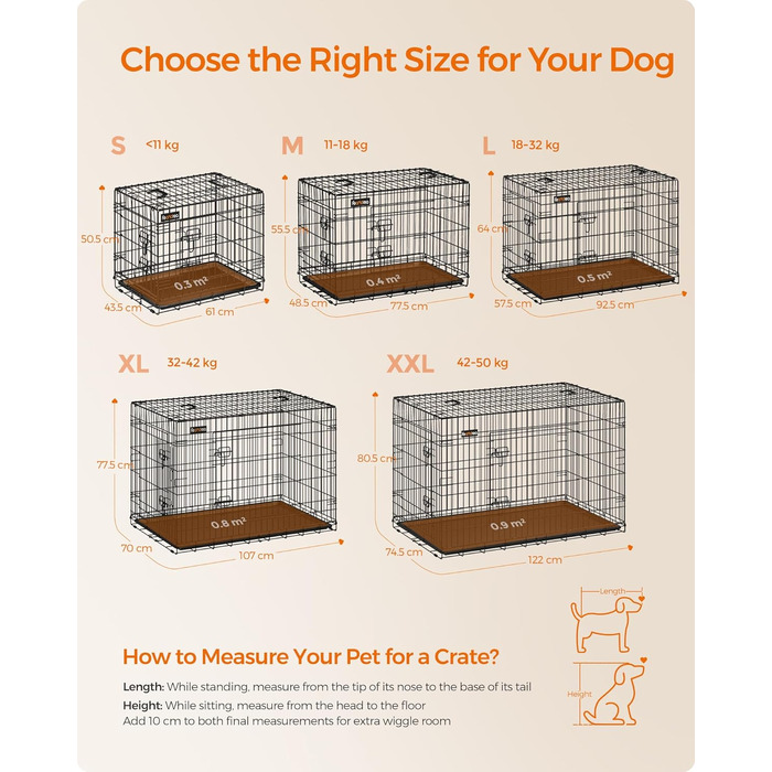 Клітка для собак Feandrea, розкладний варіант, з 2 дверцятами, висувна миска, 122 x 74,5 x 80,5 см, XXL, чорна