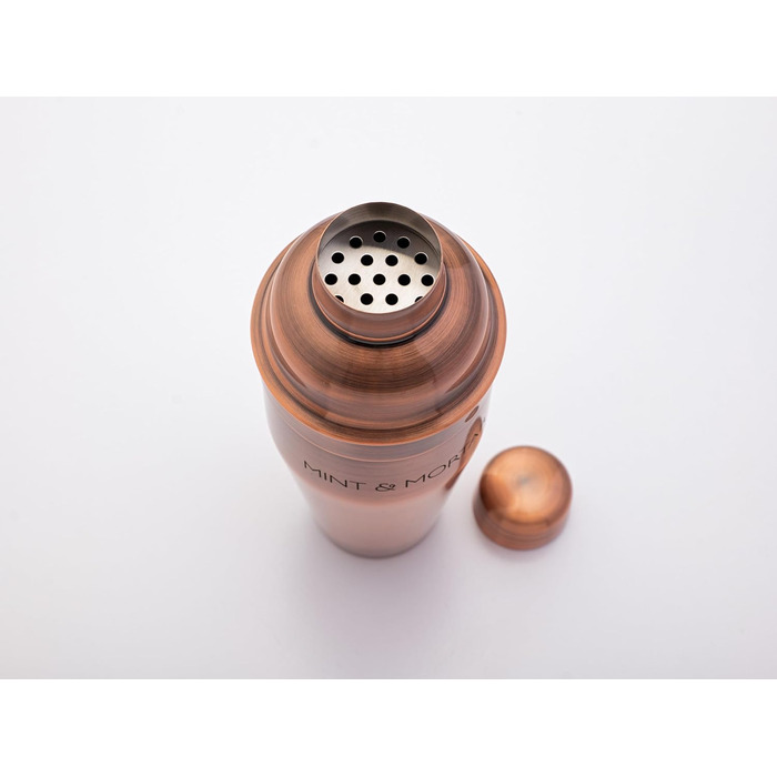 Набір для коктейлів Mint&Mortar 7 предметів з бамбуковим підставкою, з нержавіючої сталі, міксологія, барменський набір з барними інструментами для дому та професійного використання, ідеальний для Мартіні/Маргарити, 680 мл, міксер (Чорний) (Шліфоване мідь