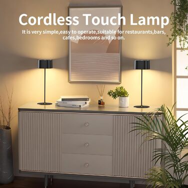 Акумуляторний LED настільний світильник з димером, 2 шт. Бездротовий сенсорний світильник USB-C, металевий, водонепроникний (IP54), 5600mAh, 5W, чорний