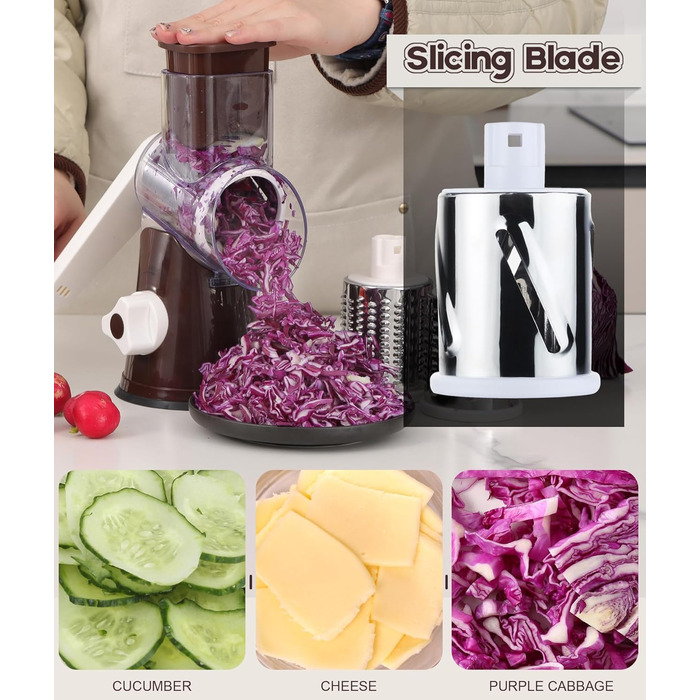 Ручна тертка Ourokhome Rotary - подрібнювач овочів, сиру, горіхів (3 леза)