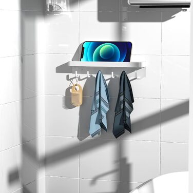 Ключниця Newaner з полицею та 6 гачками, біла. Органайзер для ключів без свердління, настінний, для дому та кухні