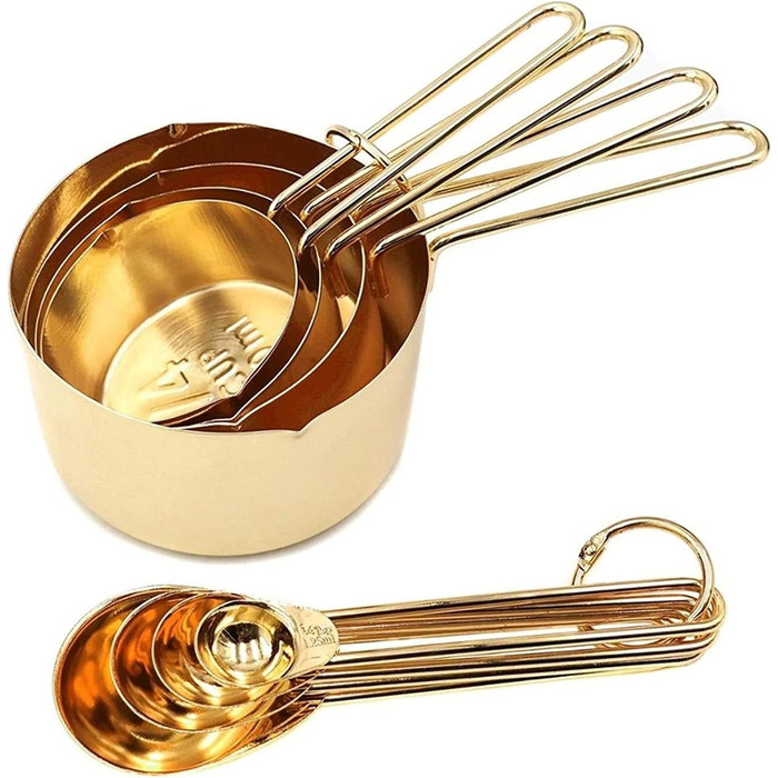 8-Piece Measuring Spoon Set, Rose Gold, Measuring Cup, Kitchen Accessories, Baking, Tea, Coffee Spoons, Measuring Tools (Color: Gold) (Silver)