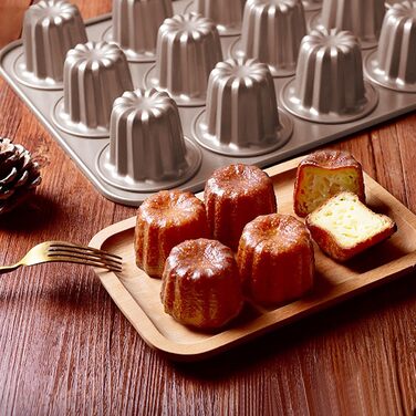 Canele Backform Mini Bordelais Canelé Backforms, Canelé Baking Molds, Bordeaux Baking Mold, Jelly Mold, Muffin Mold, Baking Sheet, Non-Stick for Canelés, Muffins, Pudding, Cupcakes, Bread, Carbon Steel, 12 Cavities