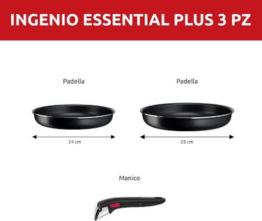 Набір антипригарних каструль і сковорід Lagostina Ingenio Essential Plus з алюмінію для газової плити та духовки, 3 предмети: сковорідки 24 і 28 см, знімна ручка