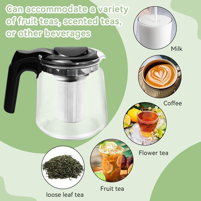 Скляний чайник Teekanne на 1,5 л, термостійкий з ситом із нержавіючої сталі та кришкою, універсальний заварник для зеленого, чорного та трав'яного чаю