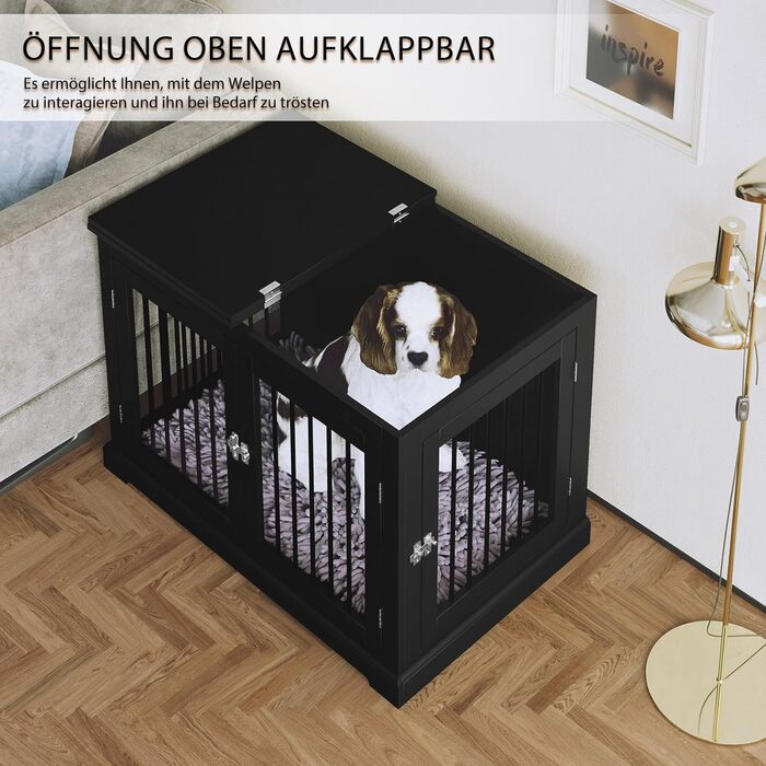 Будка для собак у дім, клітка-меблі з подушкою, затишний вольєр для собак, собачий будиночок, клітки для великих собак, меблева бутка з відкидним верхом, білий (L) (чорний*2)