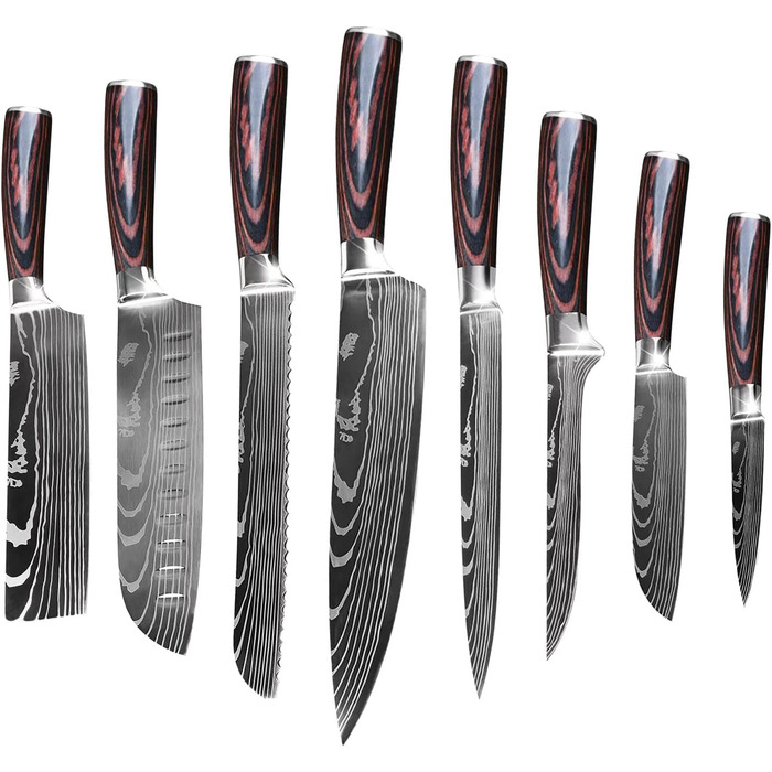 Набір кухонних ножів Gustrug 8 предметів: високоякісна сталь, гострі леза, ергономічні ручки, подарункова коробка. Ідеально для дому та ресторану