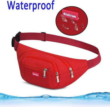 Водонепроникна поясна сумка, сумка на пояс, спортивна сумка на стегно для жінок та чоловіків, 3 кишені на блискавці, для туризму, відпочинку, спорту, червона