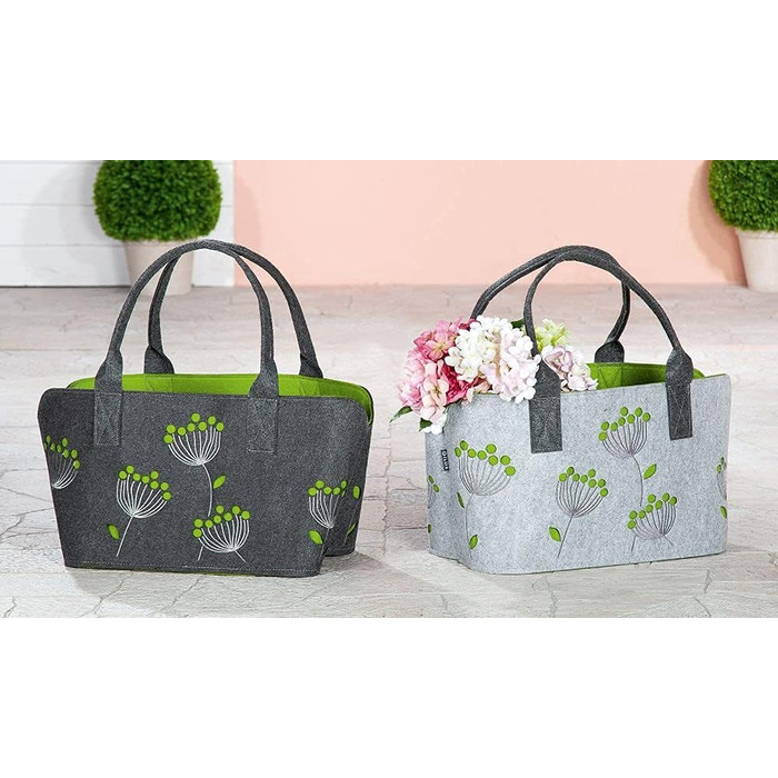 GILDE Felt Bag Dillblüte (Dill Flower), 41 cm, Shopping Bag/Wooden Bag/Beach Bag - tear-resistant & carries a lot of weight - safely cushions your purchases and has plenty of storage space (Light Grey)