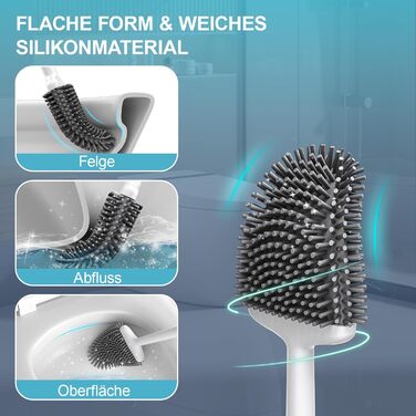 Набір для чищення унітазу Waretary з силіконовою щіткою та підставкою з нержавіючої сталі, гнучкий наконечник для глибокого очищення, швидковисихаючий, настінний/підлоговий для ванної кімнати (білий)