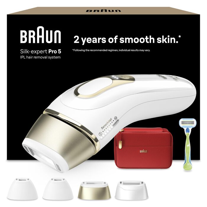 Braun Silk·expert Pro 5 IPL епілятор для безболісної епіляції вдома (PL5382) – білий/золотий + Gillette Venus
