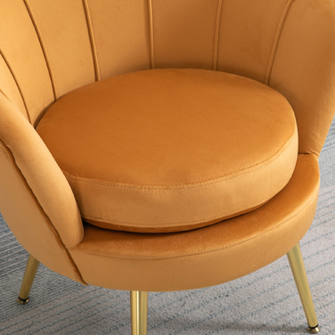 HOMCOM Shell-Shaped Upholstered Armchair Relaxing Chair with Metal Legs, Vanity Chair with Velvet-Look Fabric, for Bedroom Living Room, Yellow | Aosom