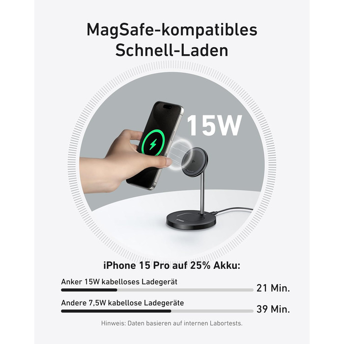 Anker MagGo 15W Magsafe Зарядний пристрій: 2-в-1 Індукційна станція, Qi2 Бездротовий заряд для iPhone 16/15/14/13/12, AirPods Pro, з USB-C кабелем 1.5м, чорний