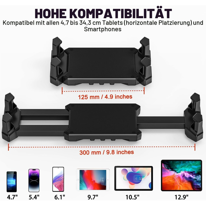 Настінний тримач для планшета та iPad, поворотний на 360° з висувним кріпленням (16-39.5 см), універсальний для екранів 4.7-13.5 дюймів, для кухні, офісу та дому
