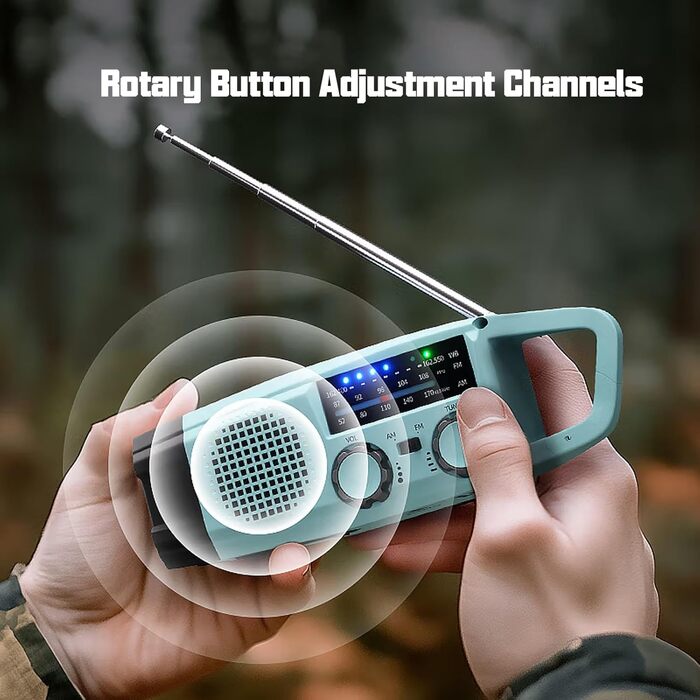 Радіо на сонячній батареї та з ручкою, 2000mAh, Power Bank, SOS-сигнал, ліхтарик, AM/FM, для кемпінгу та надзвичайних ситуацій