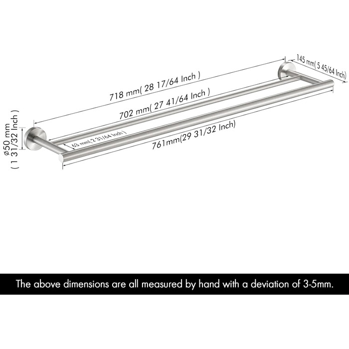 Тримач для рушників KES, подвійний, з нержавіючої сталі SUS304, 60 см, настінний, A2001S60