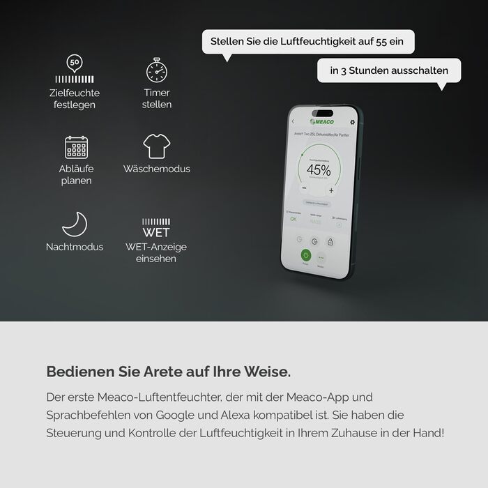 Зволожувач повітря MeacoDry Arete One 6L з очищувачем повітря | Тихий (32 dB), HEPA-фільтр H13, 1.8L резервуар, для спалень та квартир