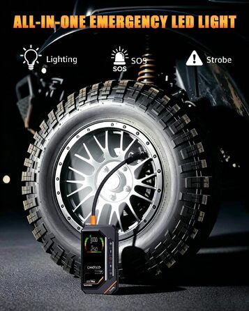 Пусковий пристрій (бустер) 5000A з компресором 160 PSI, портативний автомобільний насос 88.8 Вт-год, для бензинових (до 10.0л) та дизельних (до 9.0л) двигунів, 12V, LED-ліхтарем, чорний