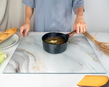 Скляна дошка для нарізання 40x30 см – гігієнічна скляна дошка з загартованого скла – стійка до високих температур, подряпин та ковзання – скляна плита для кухні – чорна з ма Marmoroptik (Design 07, 50L x 40B cm)