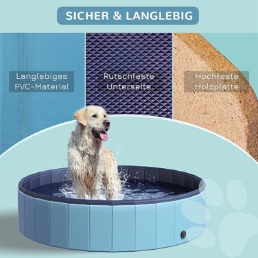 PawHut Dog Bathtub Dog Pool Bathtub Swimming Pool Water Pool for Dogs 120 x 30 cm (Light Blue + Dark Blue, 140 x H30 cm)