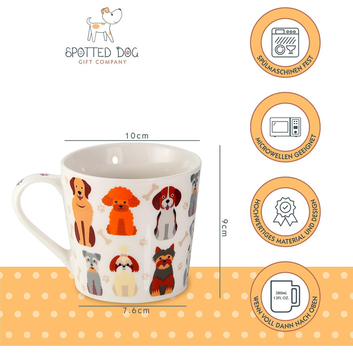 SPOTTED DOG GIFT COMPANY Coffee Mug with Dog Motif, Ceramic Mug Set, Cute Coffee Mugs, Dog Kitchen Accessories, Gifts for Dog Lovers, Dog Mom, 4 x 380ml