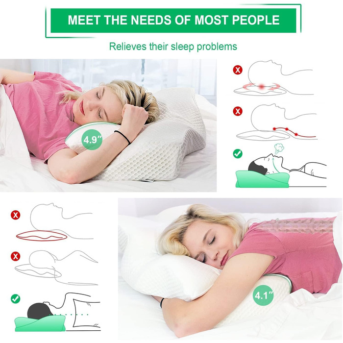 Ортопедична подушка Elviros з memory foam для тих, хто спить на боці, з підтримкою шиї, проти болю в шиї та плечах, 64 x 12,5/10,5 x 38 см, темно-сіра