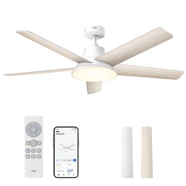 Дрео Смарт стельовий вентилятор з підсвічуванням, 132 см, 12 швидкостей, 3 режими, регульоване LED-підсвічування, тихий DC-двигун, 12H таймер, керування пульт/APP/Alexa, для дому, білий