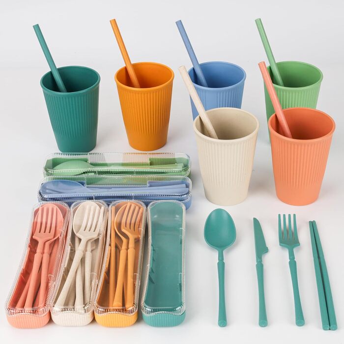 Набір посуду 48 шт. незламний, багаторазовий, для кемпінгу, пікніка, барбекю. Пластиковий посуд, 66 шт. (яскравих кольорів)