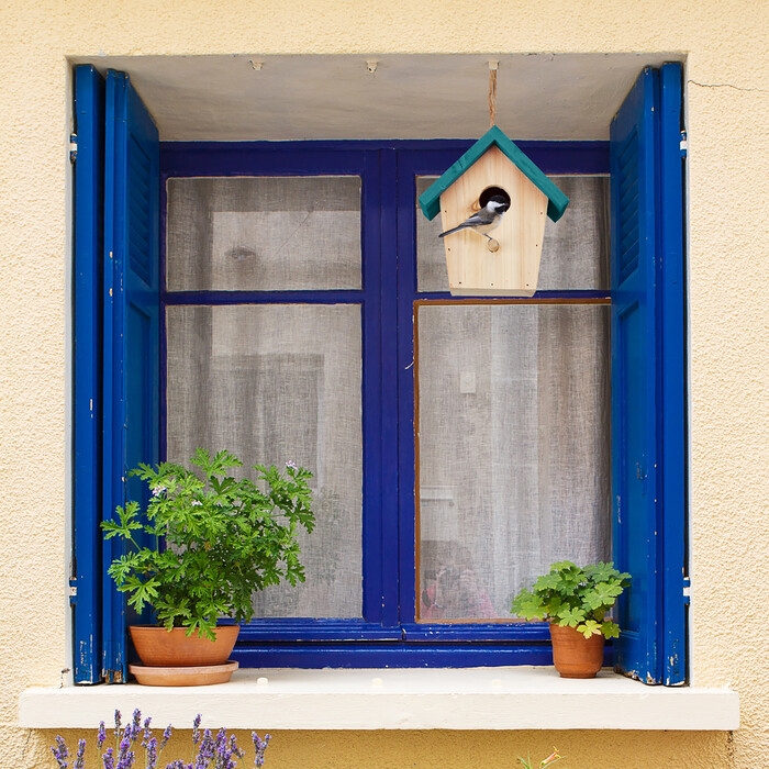 Relaxdays Decorative Birdhouse with Blue Roof