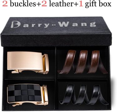 Чоловічий шкіряний ремінь Barry.Wang чорного кольору з 3 автоматичними пряжками, регульований бізнес-пояс (130 см), у подарунковій коробці
