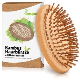 Дерев'яна щітка для волосся з бамбуковими шпильками Lampox - розпушувальна, антистатична, проти пуху, для кучерявого волосся