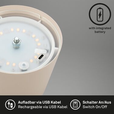 LED настільна лампа BRILONER: бездротова, сенсорна, димер, регулювання висоти, для дому та кемпінгу, 36x10,5 см, бежевий, тепле біле світло