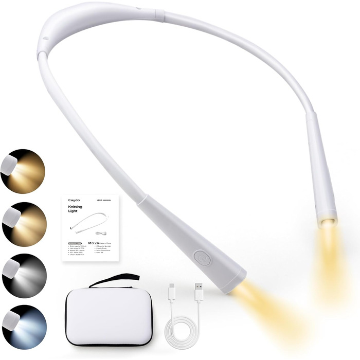 Caydo Лампа для читання з кишенею - 4 режими світла, 5 рівнів яскравості, регульований кут, гнучкий тримач, ідеально для читання в ліжку, рукоділля (біла)
