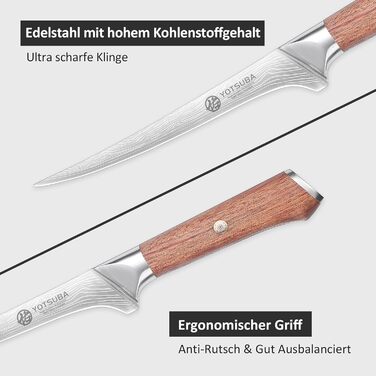 Японський кухонний ніж YOTSUBA 22 см - професійний шеф-ніж з високоякісної нержавіючої сталі з ергономічною ручкою, 18 см ніж для філетування