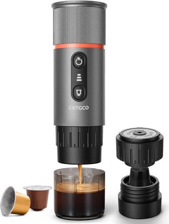 Портативна кавомашина для еспресо COTGCO 20 bar з акумулятором 13500mAh | Сумісна з капсулами Nespresso | Для кемпінгу, авто, офісу - сіра