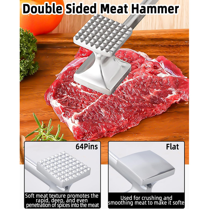 Тідеван Fleischhammer Fleischklopfer: Подвійний молоток для м'яса з нержавіючої сталі 27 см, Antihaft, для стейків, шніцелів, ковбасок, свинини, курки