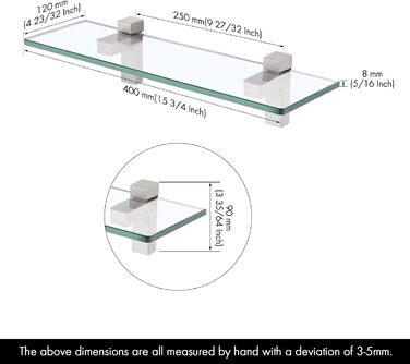 KES Shower Shelf for Hanging, Bathroom Shelf, Wall Shelf, Shower Glass Shelf, 8mm Shower Shelf, Bathroom Shelf, Tempered Glass with Shelf Supports 60cm Brushed Nickel, BGS3201S60-2 (40 CM, Brushed Nickel)