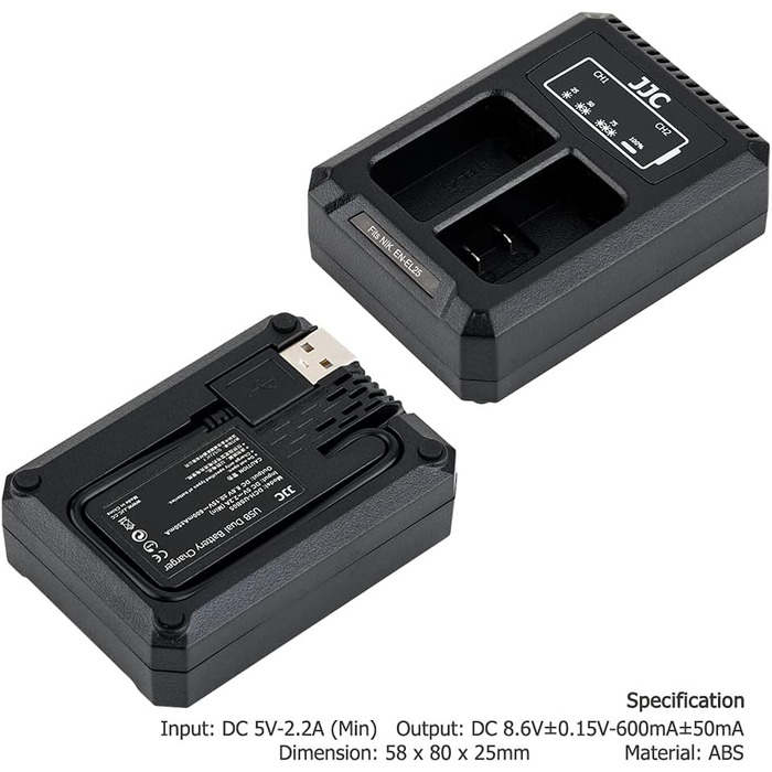 Зарядний пристрій Dual USB для цифрових камер Nikon (Z7, Z6, D850, D810A, D810, D800E, D800, D750, D610, D600, D500, D7500, D7200, D7100, D7000) з акумуляторами EN-EL15 / EN-EL15A / EN-EL15B