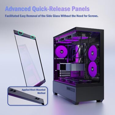 Корпус ПК KEDIERS G800-B50F з 5 вентиляторами PWM ARGB, Mid-Tower, чорний, з панеллю з загартованого скла