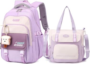Набір шкільних рюкзаків для дівчаток: рюкзак та сумка через плече, 36л, 3-7 клас, фіолетовий
