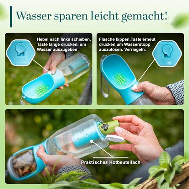 Водяна пляшка для собак на прогулянці 3-в-1 з мискою | Безпечна, BPA-free, з функцією подачі води | 600 мл, блакитна
