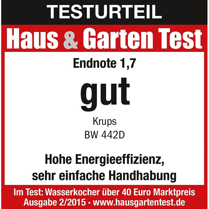 Електричний чайник Krups BW442D Control Line з автоматичним відкриванням кришки, 1.7 л, 2400 Вт, нержавіюча сталь / чорний, для однієї порції