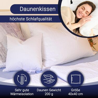 ZOLLNER 2-Pack Deluxe Down Pillow Set - Made in Germany – Suitable for Allergy Sufferers – Cover made of high-quality Mako Cotton - washable up to 60°C - 40x40 cm - Hotel Quality 40 x 40 cm 2-Pack