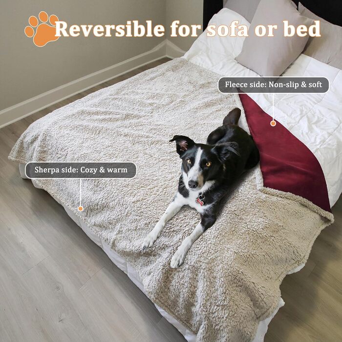 Водонепроникний килимок для собак Kritter Planet, м'який килимок для дому, захист дивану та автокрісла, 120x150 см (XL, Бордовий/Бежевий)