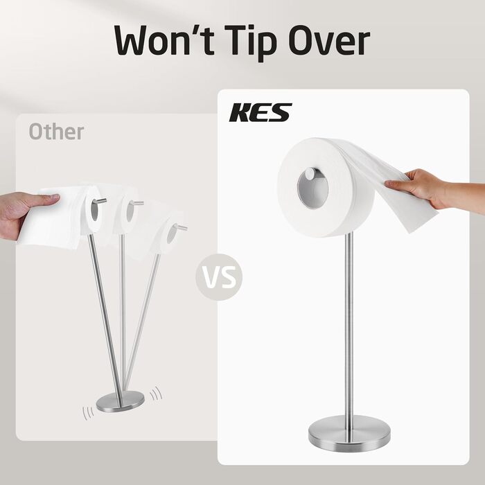 Stainless Steel Freestanding Toilet Paper Holder - Brushed Finish, SUS304, 66cm Height