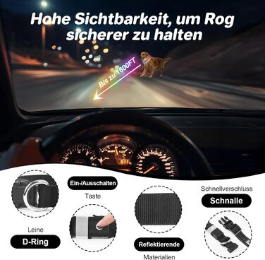 LED-нашийник для собак з підзарядкою USB, вологостійкий, регульований, 3 режими, для малих, середніх та великих собак (Чорний, L(48-60см))