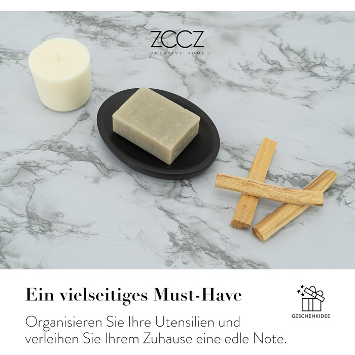 Набір для ванної кімнати ZCCZ: органайзер з дозатором мила, тримачем для зубних щіток, мисничкою та стаканчиком - білий з ефектом чорного мармуру